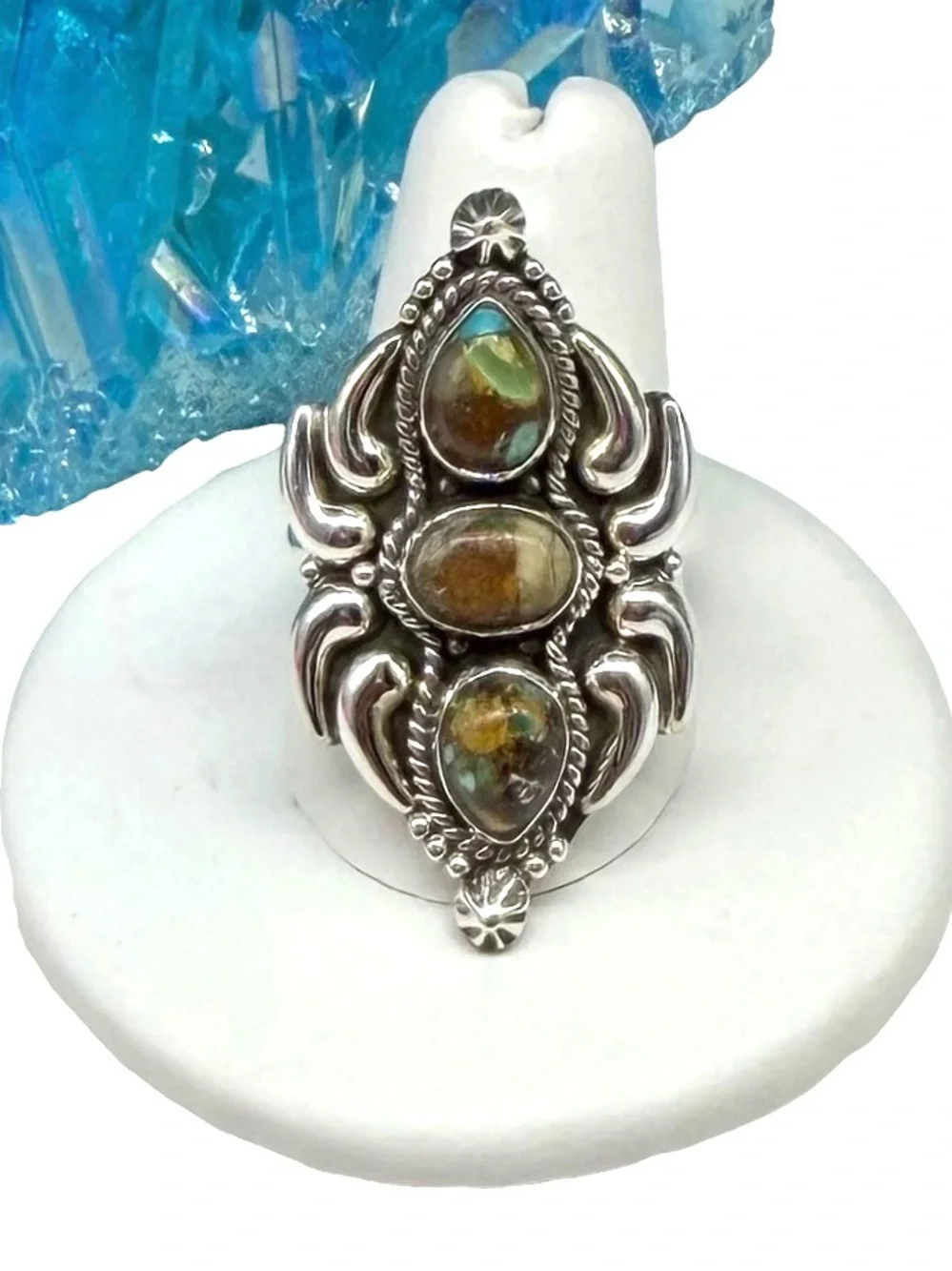 Royston Turquoise Ring Solid 925 Sterling Silver Adjustable Size 8 - 10.5